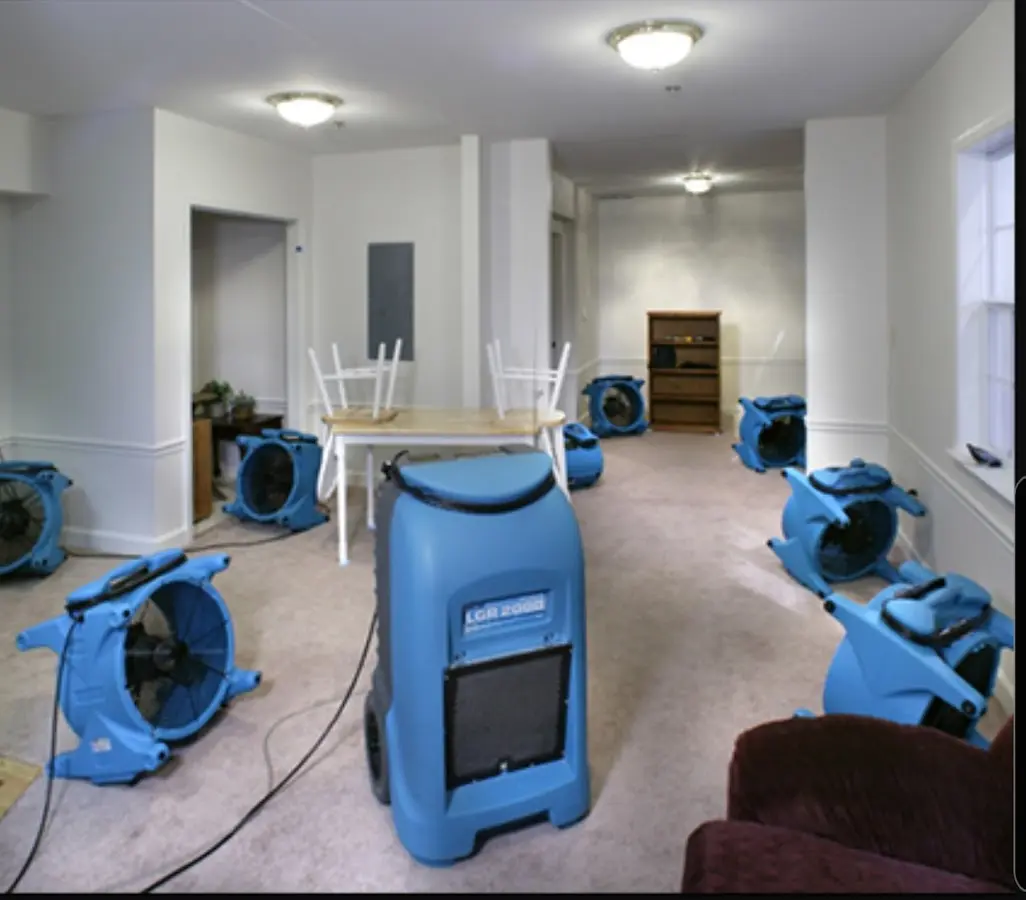 Air movers and dehumidifier setup for Water Damage Restoration in Hillsboro